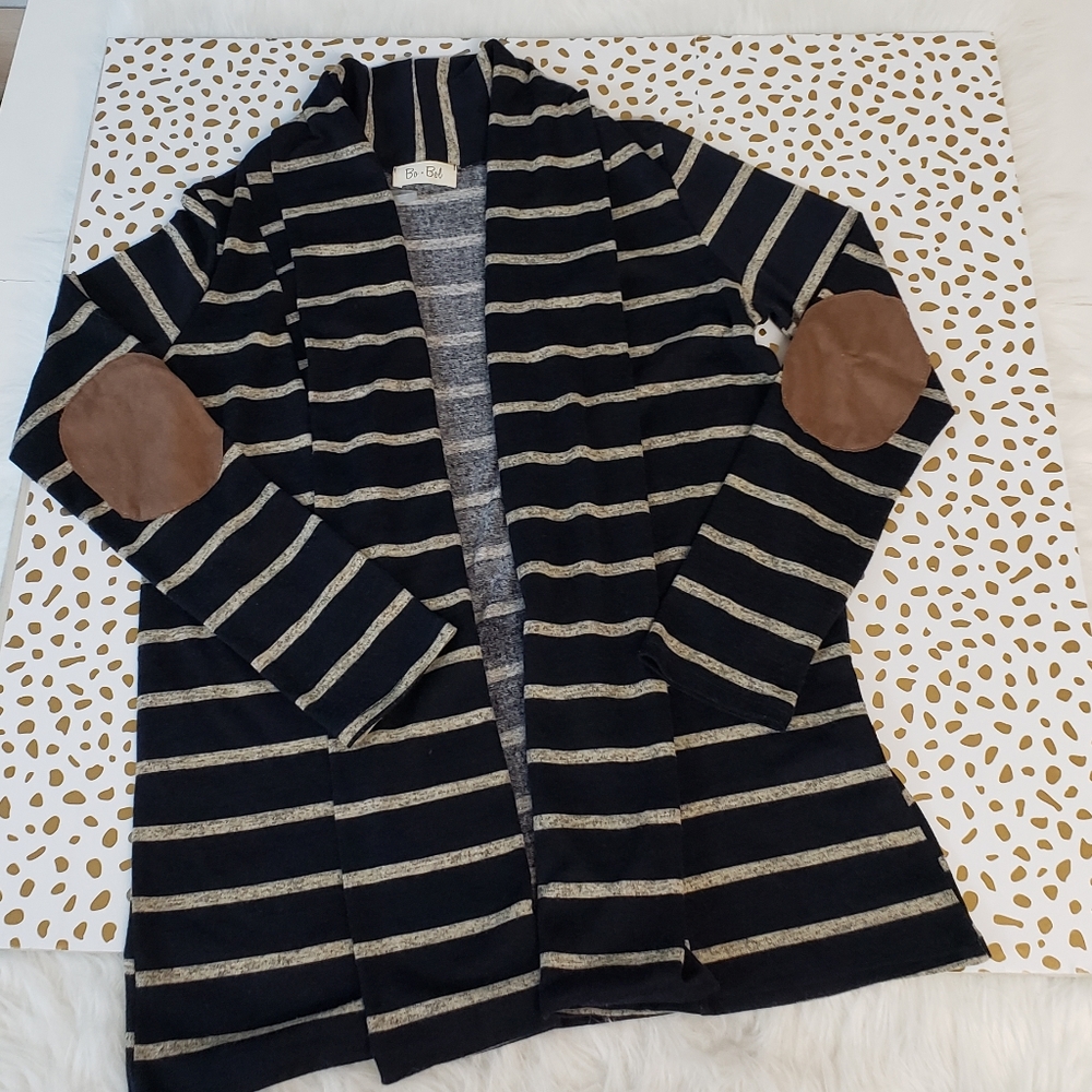 Bo Bel Boutique stripe suede patch cardigan medium